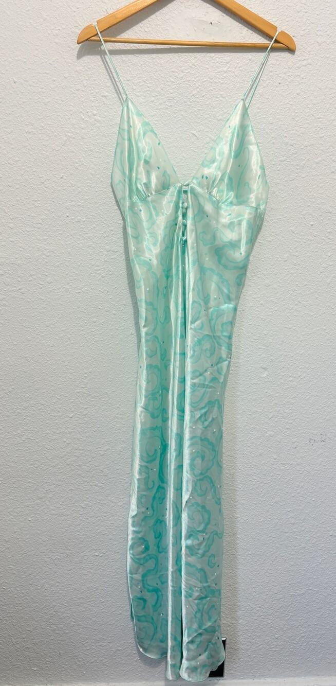 Vintage Satin Nightgown Slip Dress 90s Slinky Swirl Psychedelic